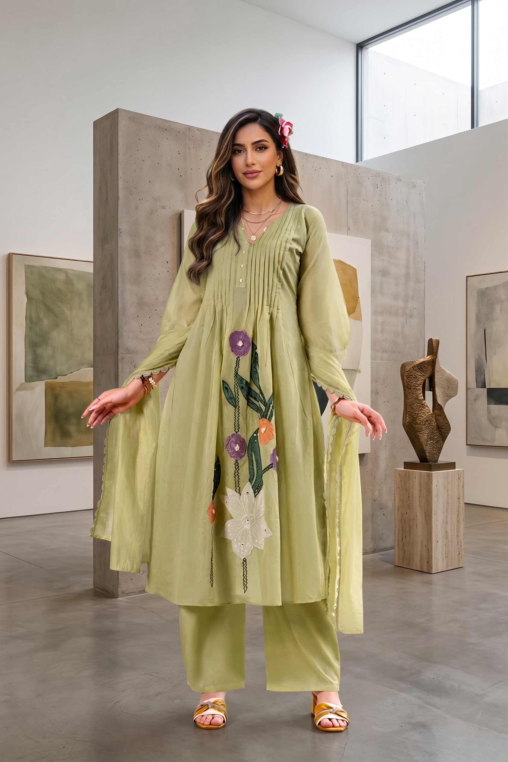 Pista Mal Chanderi Handcrafted Suit Set