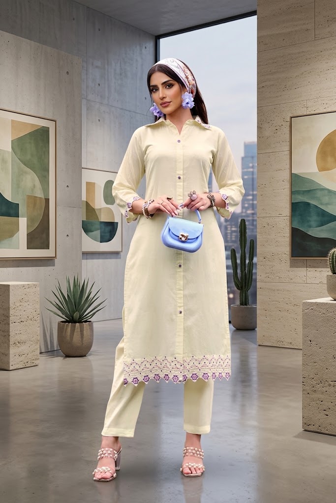 Mal Cotton Embroidered Suit Set in Off White